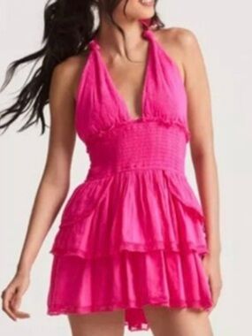 LoveShackFancy Deanna Halter Dress in Hot Pink SZ XS EUC